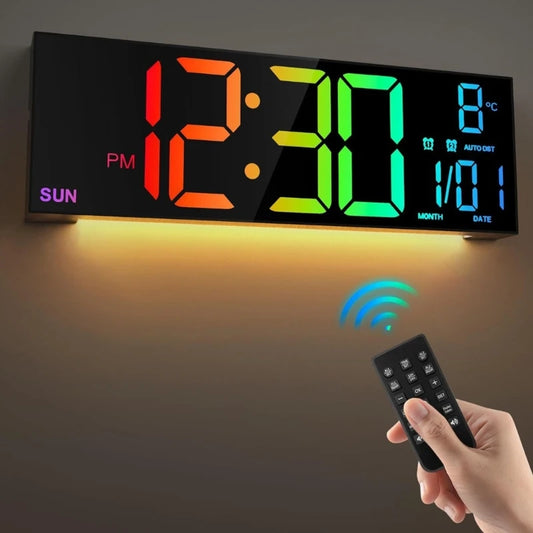 Large LED Wall Clock: 16in Display, Remote, Alarms, Temp